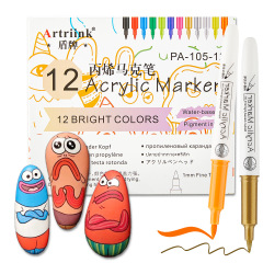 クロスボーダーブラシアクリルマークペン12色子供学生絵画落書き水彩ペン水性ネイルマーカー