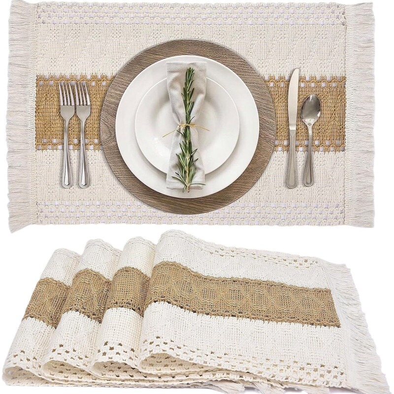 Cross-border Amazon Table Mat Placemat Nordic North American Party Wedding Plate Mat Table Mat Bowl Mat Cotton Linen Fabric