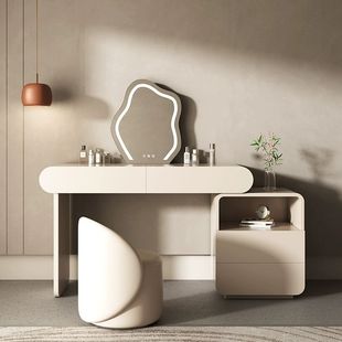 Cream-Style Dressing Table with Integrated Storage Cabinet, Luxurious Makeup Table for Small Bedrooms, High-End Feel