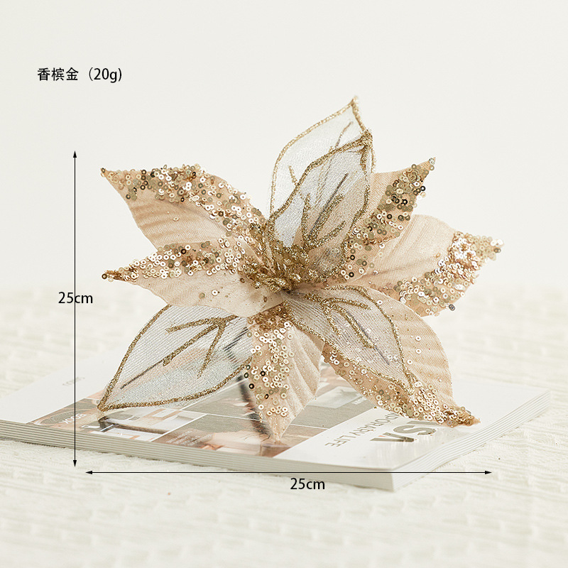 30cm flores de Navidad decoración de árbol de Navidad flores de oro de champán flores falsas flores hechas a mano flores DIY botellas de flores accesorios