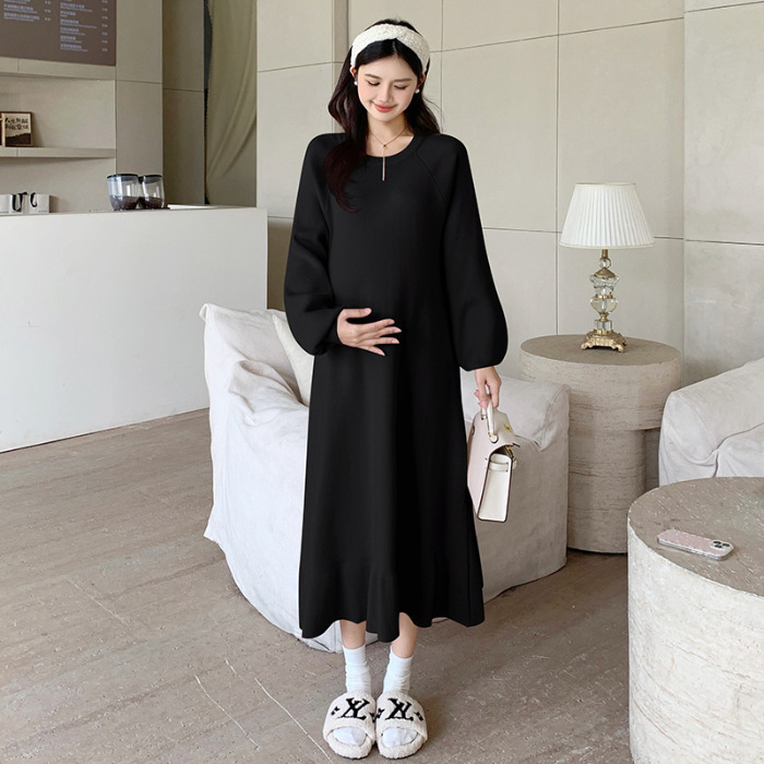 妊婦服秋冬新作丸首妊婦毛のスカートはだらだらしています。|undefined