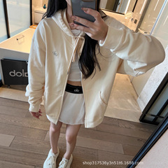 ALO宽松外套女2025新款春秋灰色连帽开衫卫衣休闲百搭运动慵懒风