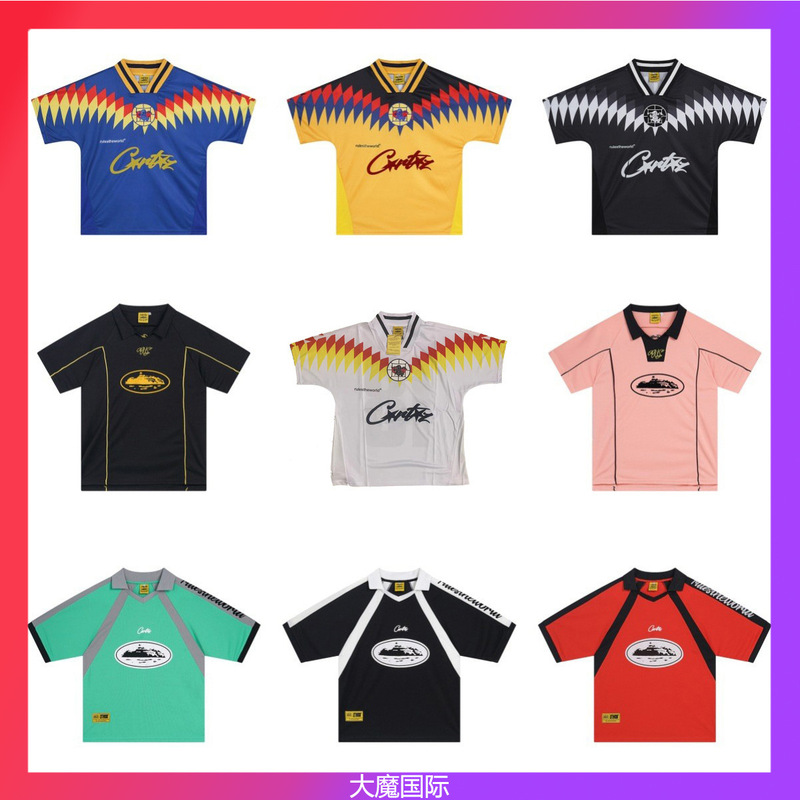 Corteiz Short-Sleeved Sports T-Shirt Alcatraz Football Breathable Polo Shirt Spring and Summer Black American Casual Jersey