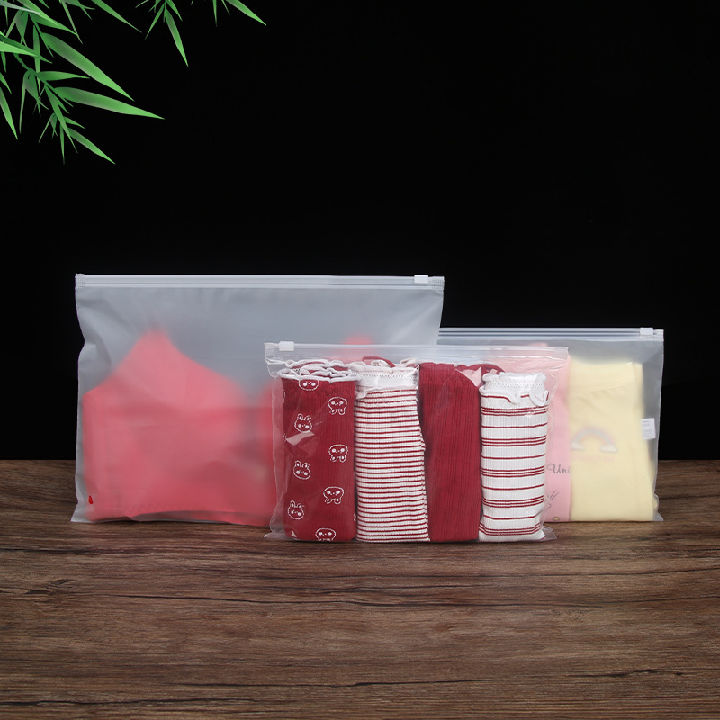 Ropa horizontal bolsa de cremallera ropa esmerilada PE bolsa de embalaje sujetador medias ropa interior bolsa de cremallera bolsa de almacenamiento de ropa interior