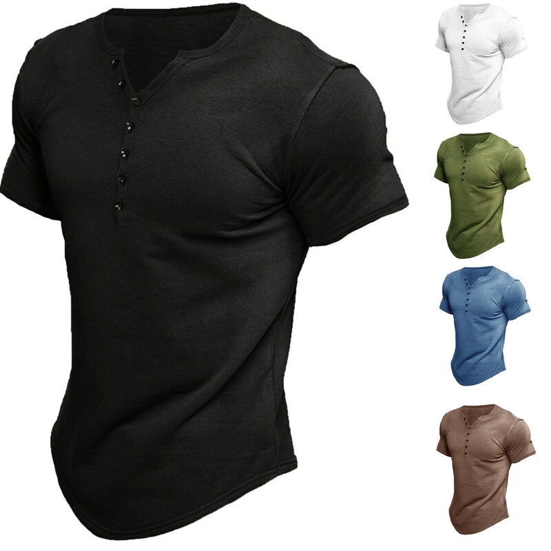 2022 cross-border Amazon summer new foreign trade European and American men's Henry shirt short-sleeved men's solid color T-shirt top