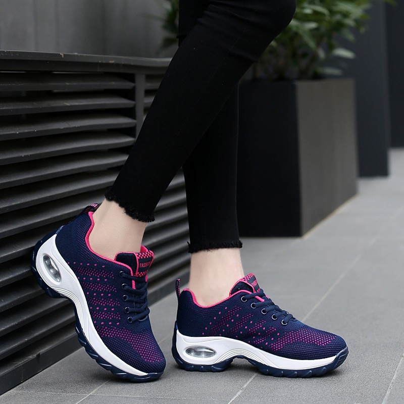 Cross-border plus size New Fashion casual shoes air cushion flying woven women's shoes sneaker breathable mesh shoes height increasing rocking shoes