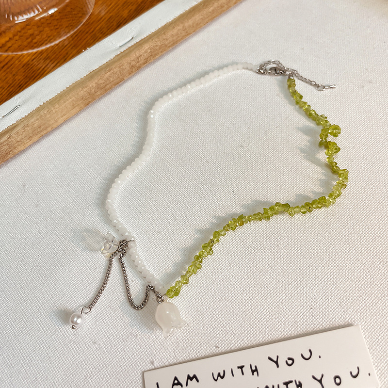 INS color caramelo con cuentas collar apilado vintage contraste color barroco perla Tulip colgante clavícula cadena femenina