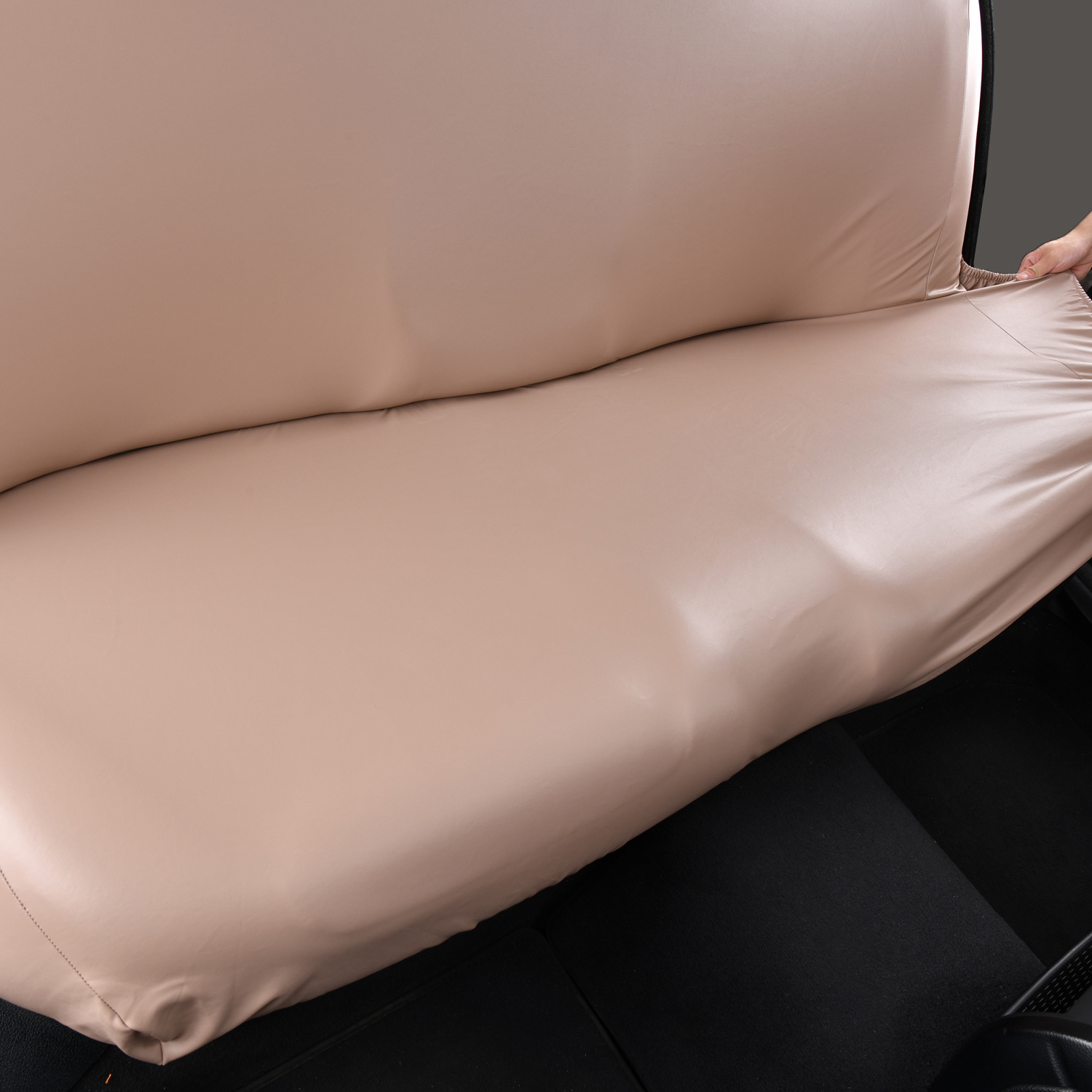 Pu Car Seat Cushion Cover, Elastic Universal Leather Rear Seat Three-Person Integrated Seat Cushion and Backrest Cover, Dustproof and Waterproof