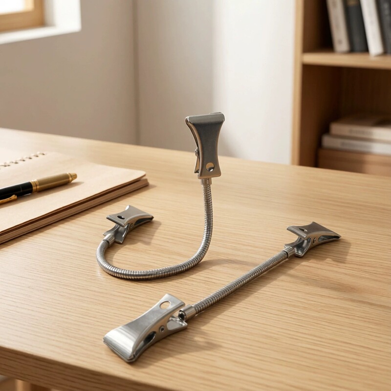 Metal double-headed axe clip with bendable flexible hose stand for photo and postcard desktop display