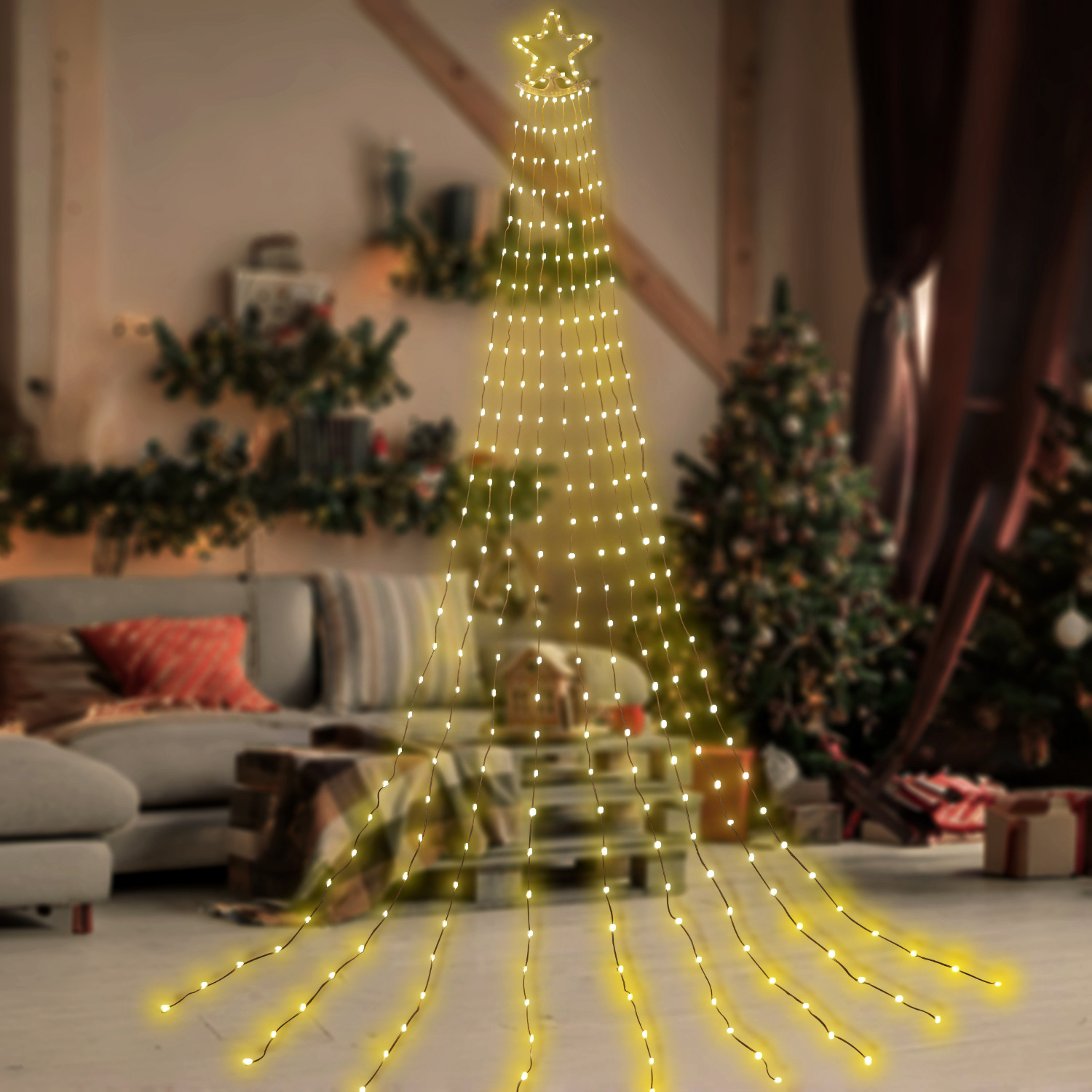 Nuevas cadenas de luz de Navidad LED estrella de lámpara de cascada decoración interior cadenas de luces de atmósfera al aire libre luces de fiesta