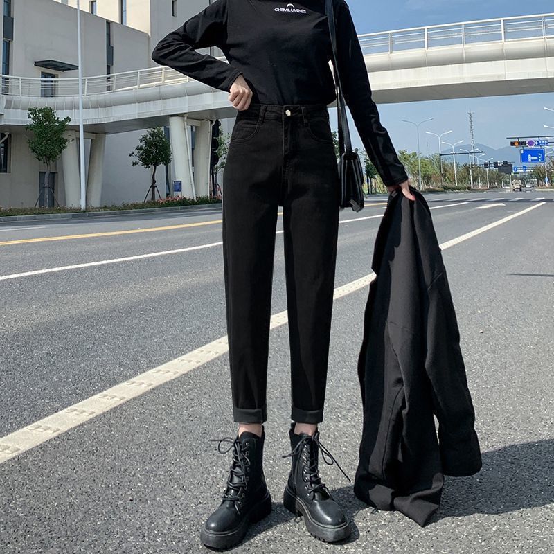 买一送一宽松直筒牛仔裤女裤2025新款哈伦高腰显瘦百搭老爹萝卜裤|undefined
