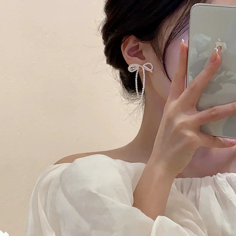 Серьги Baoyu bow & flower коллекция, французский лёгко-люкс стиль с жемчужной отделкой