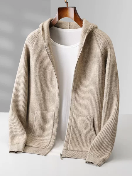Autumn and Winter Men's Cardigan 100% Pure Wool Sweater Heavy Thickeneded Zipper Sweater Base Hoodie Jacket Wholesale
