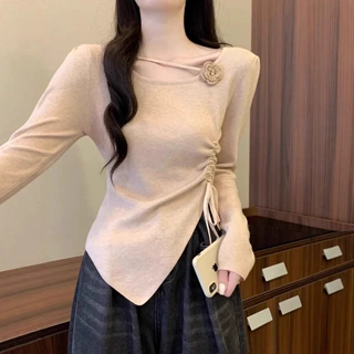 设计感小众不规则修身短款上衣女秋冬2024新款内搭打底针织衫毛衣