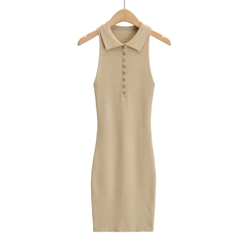 Slim polo collar tight knit dress NSAC34404