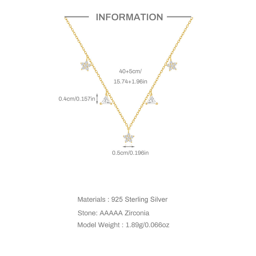 2g Weight 925 Sterling Silver Zircon Cable Chain Plating Triangle Flower Multi Charms Necklace