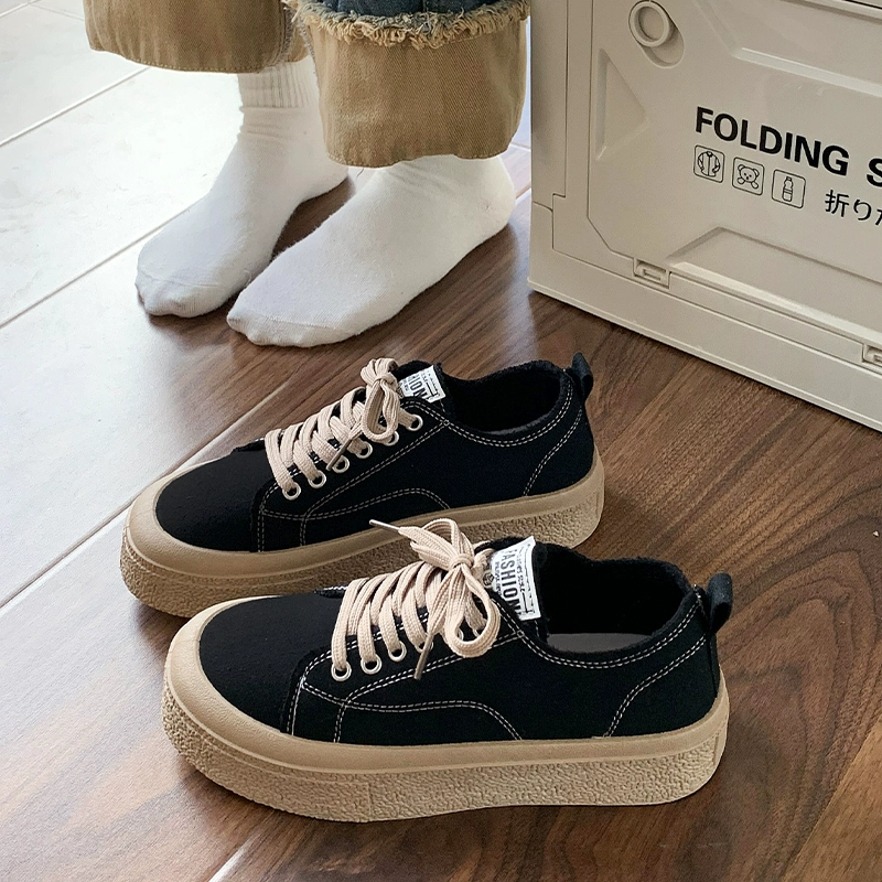 Женские парусиновые туфли на толстой подошве на платформе, новинка 2024, весна и осень, красивые легкие повседневные кроссовки на флисовой подкладке, суперпопулярные легкие повседневные кроссовки в кампусном стиле