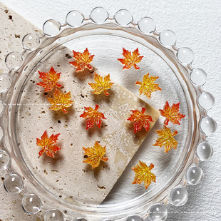 Autumn new printing and dyeing Maple Leaf nail accessories atmosphere simulation leaf resin accessories luminous nail accessories