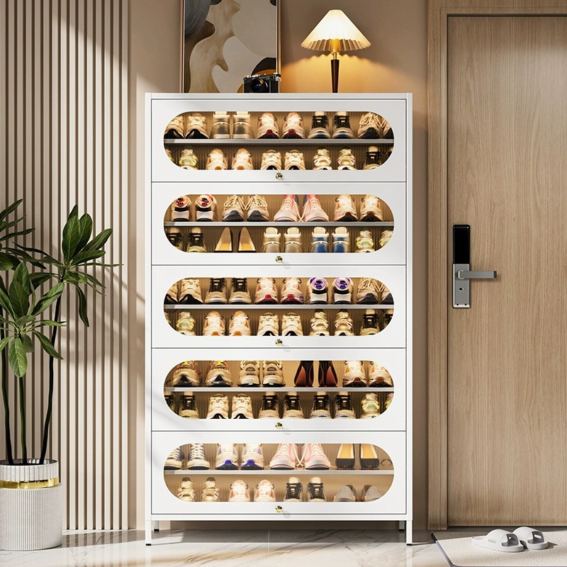 Home steel shoe cabinet with floor-standing multi-layer entryway console storage cabinet, hinged door, iron craft dustproof shoe rack