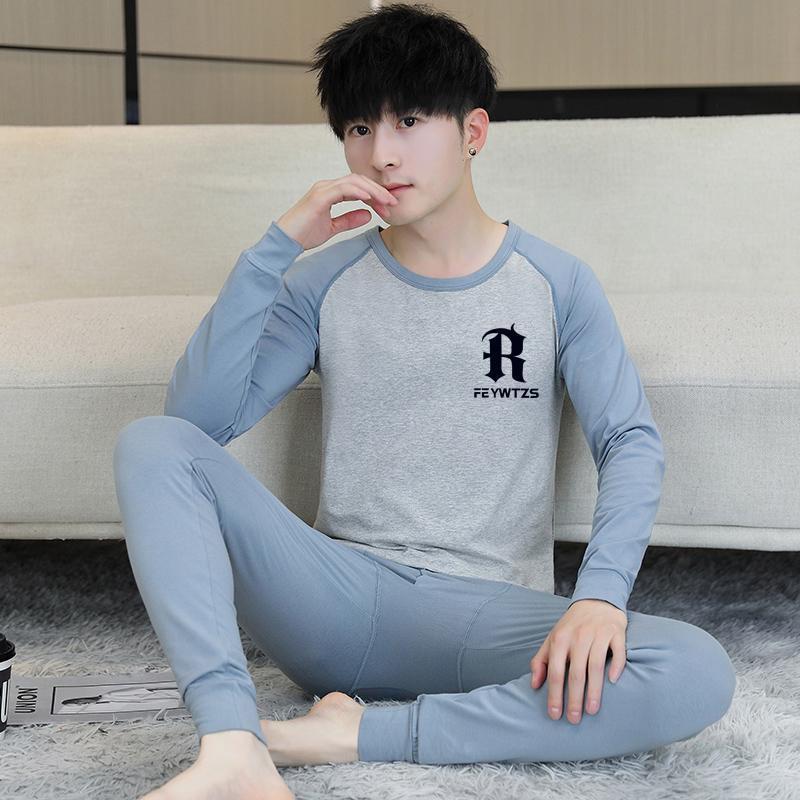 청소년 가을옷과 긴바지 세트, 남자 면 중학생 및 고등학생 보온 속옷, 남아 이상 아동 면 스웨터, 세트