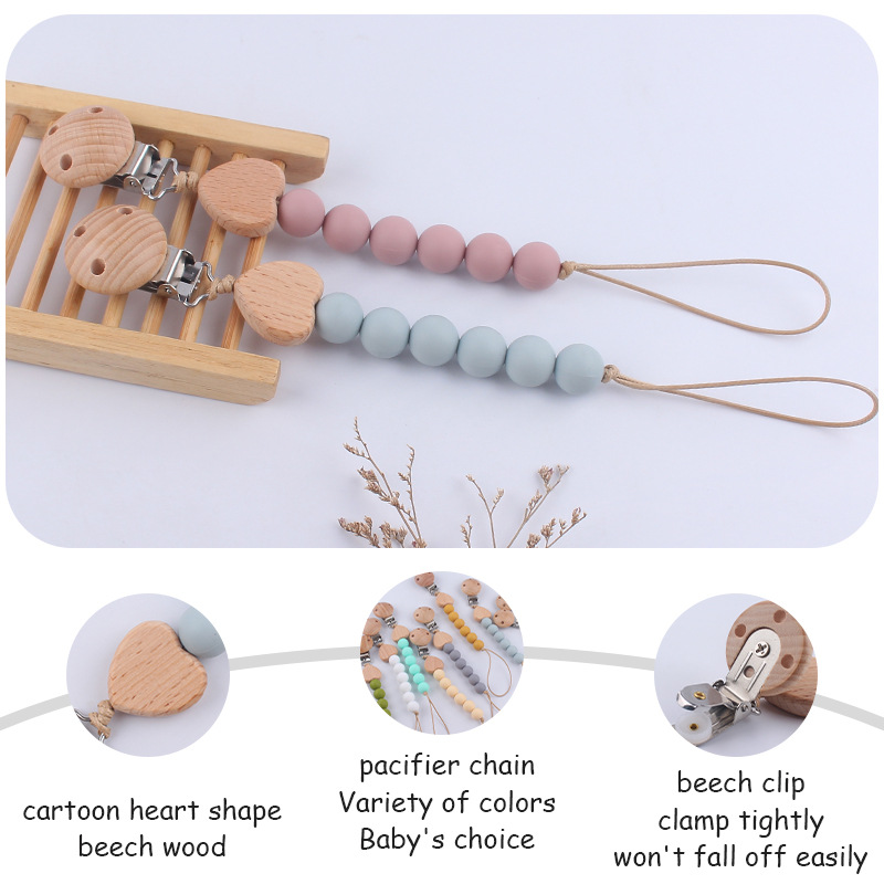 Nuevo bebé de dibujos animados Beech amor mordedor creativo bebé DIY silicona mordedura chupete cadena anti-gota cadena
