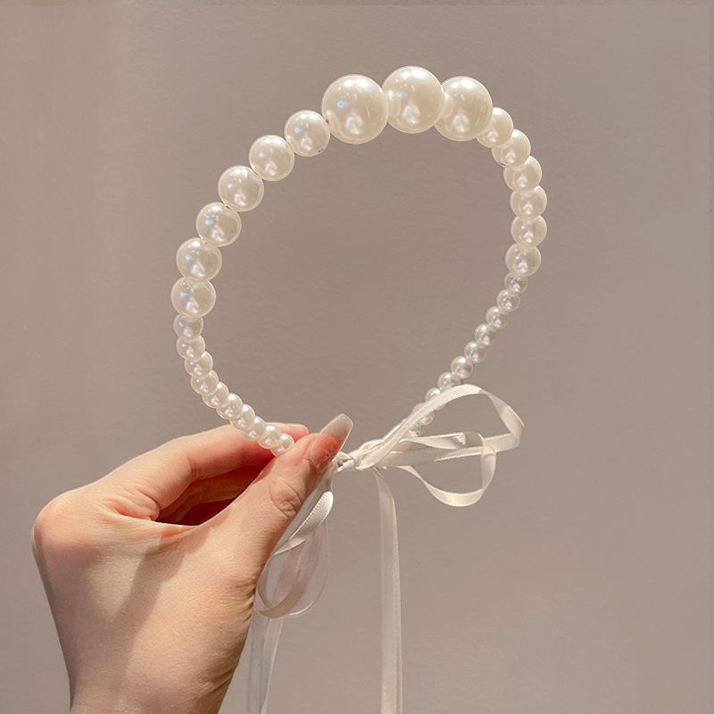夏の女性のリボンパールヘッドバンド夏の新しい編組ヘアバンド韓国風スウィートプリンセスヘアアクセサリー滑り止め|undefined