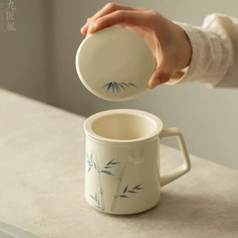 手绘泡茶杯草木灰茶水分离杯马克杯带过滤家用功夫茶具陶瓷办公杯