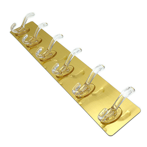 Factory transparent hook wholesale without drilling strong six-row adhesive hooks for home bathrooms and living rooms crystal coat hooks