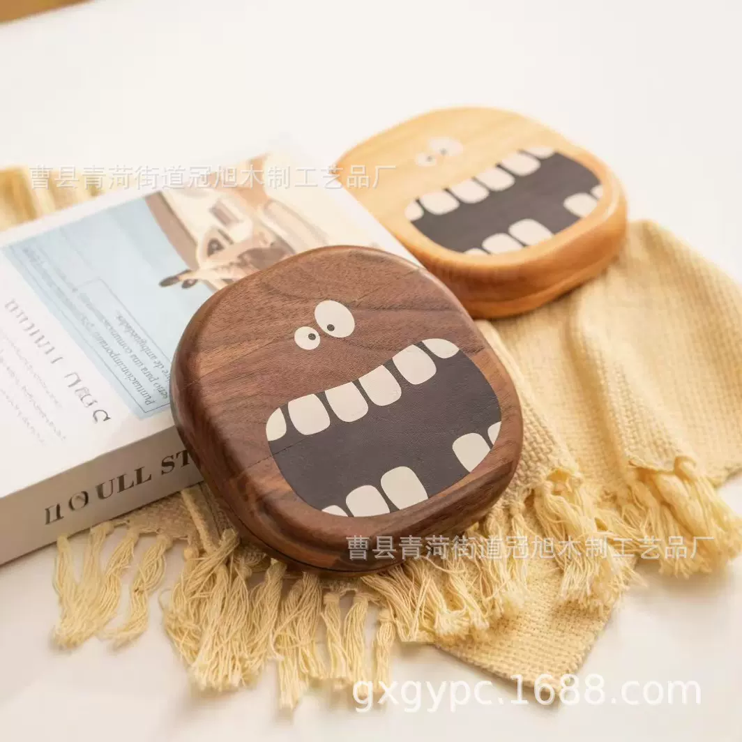 木质卡通搞怪乳牙收藏盒儿童牙齿存储纪念盒乳牙收纳盒胎毛保存盒