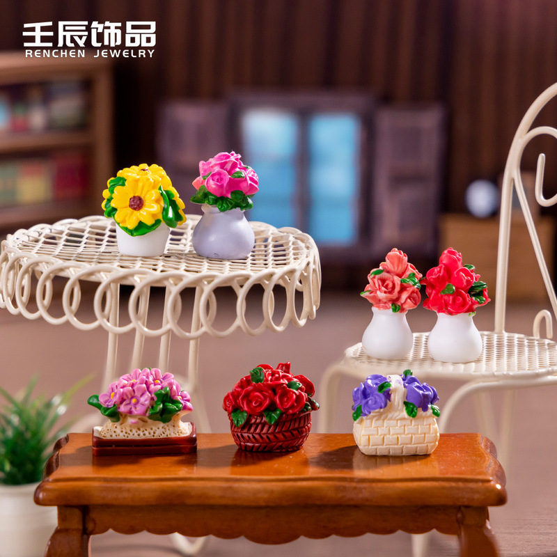 Simulated Bouquet Small Potted Micro Landscape Ornaments DIY Jewelry Resin Small Accessories Stationery Gifts Decoration Landscaping