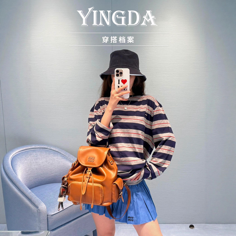 Cross-Border Correct Version 2025 New mm Home Logo Sticker Cotton Stripesd Round Neck Top Men's and Women's Versatile Long-Sleeved T-Shirt m