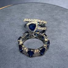 欧美创意新款杨紫同款白色与蓝色戒指密镶蓝色三角戒指简约圈形批