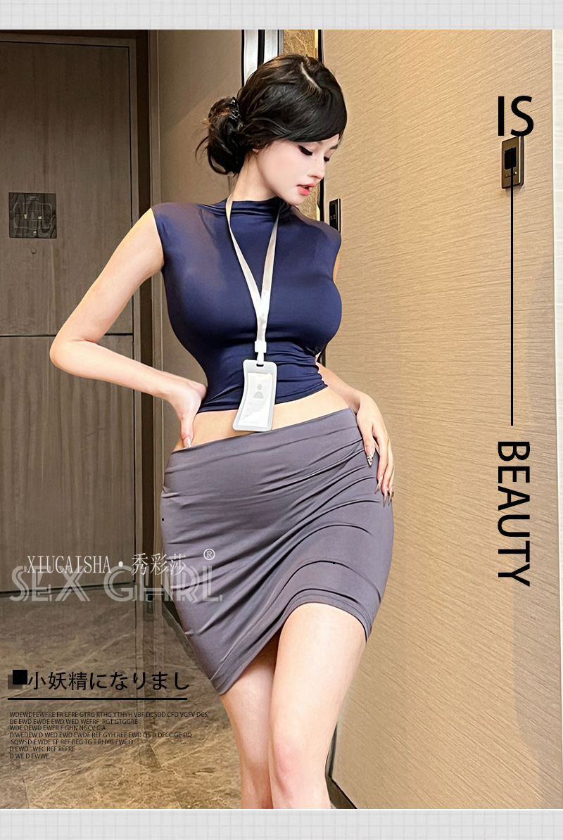 See-Through Secretary Uniform Lingerie Set with Miniskirt, Badge, Thong and Open-Crotch Stockings — detail image 17