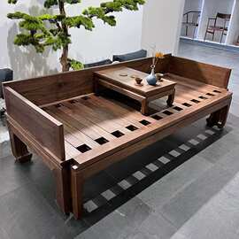 老榆木罗汉床客厅小户型两用沙发床新中式实木可推拉沙发床贵妃榻