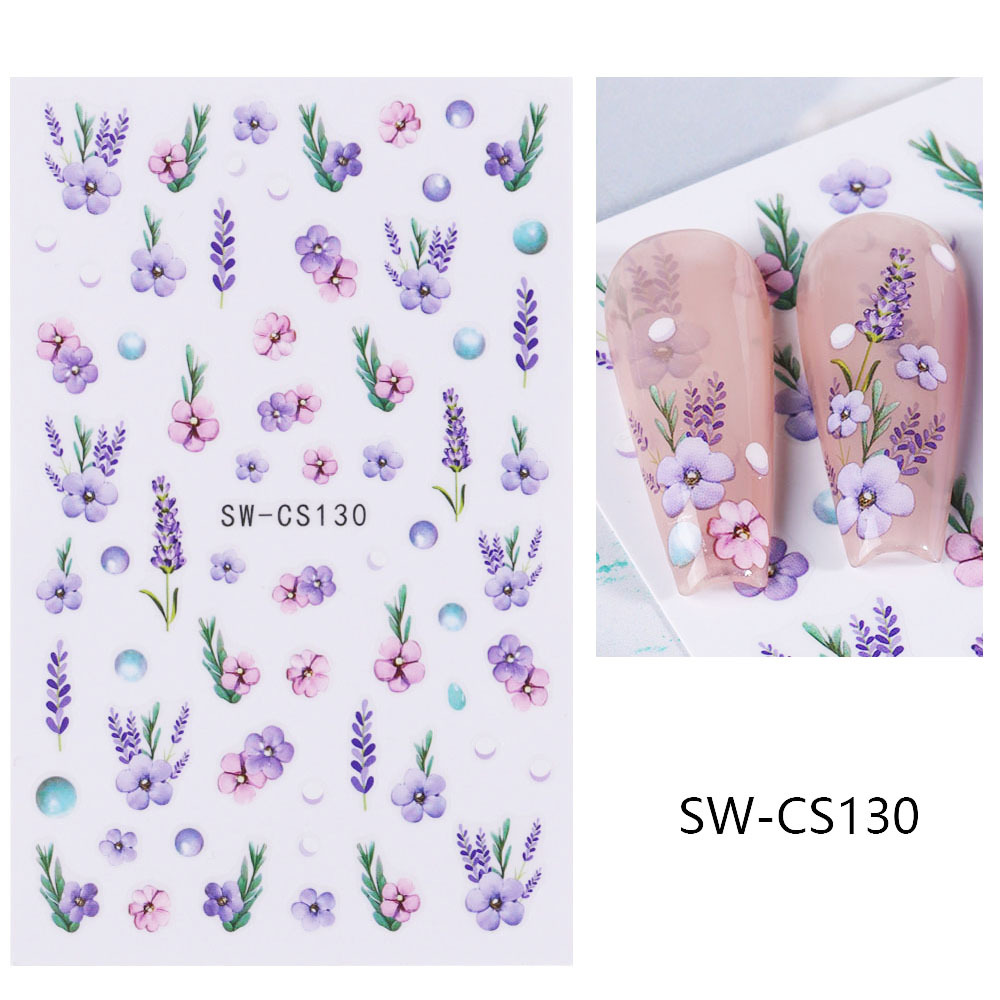 Ventas transfronterizas de pegatinas de uñas al por mayor primavera y verano nuevas flores secas de acuarela flor de lavanda pegatinas de uñas 3D
