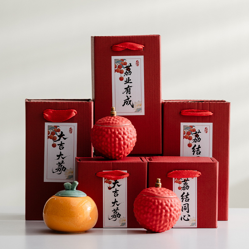 Fruit Ceramic Creative Ornaments Decorative Tea Cans Good Luck Wedding Candy Cans Wedding Opening Event Business Gifts