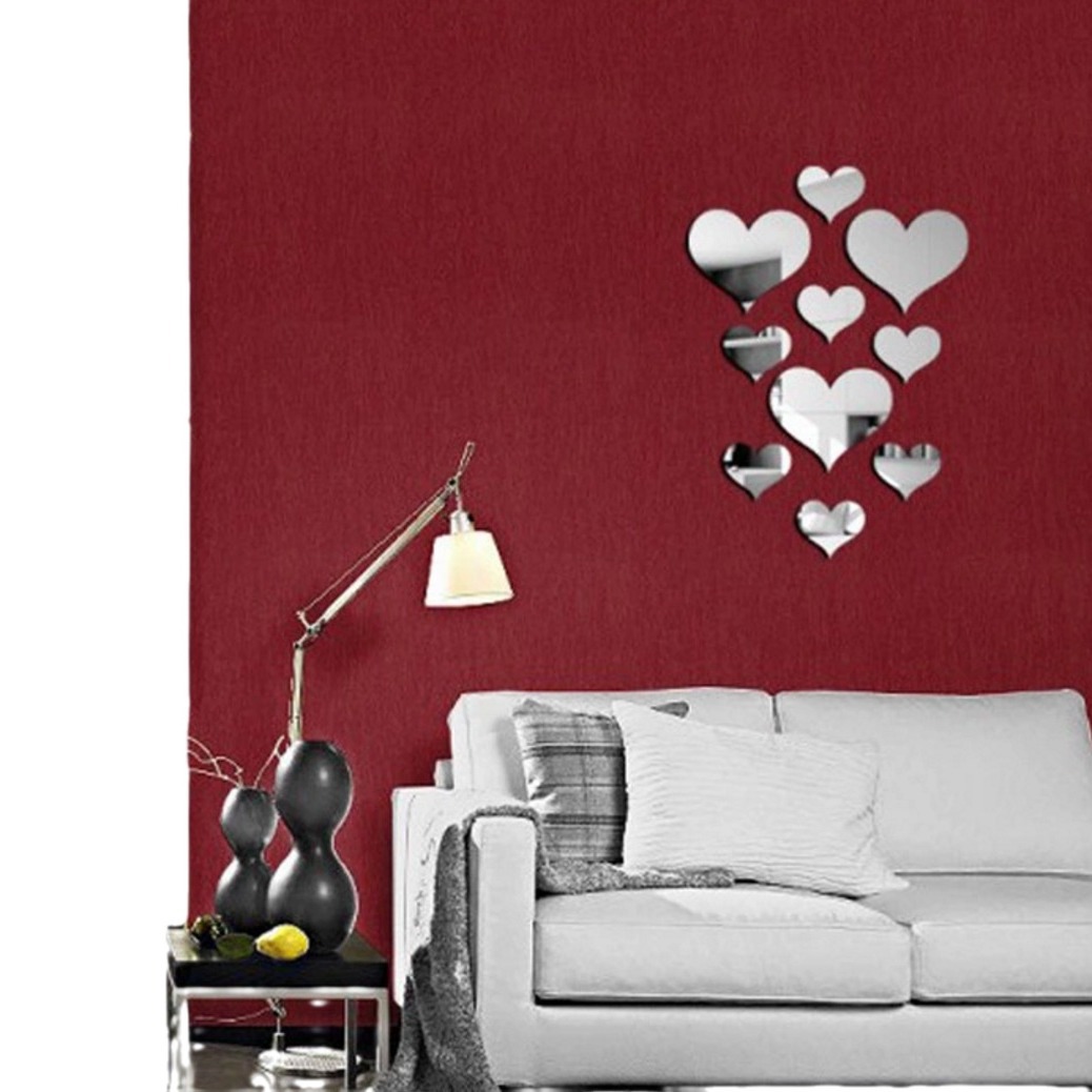 Cross-Border Acrylic Mirror Heart Background Wall Reflective 3D Heart-Shaped Home Decoration Sticker_voghion.com