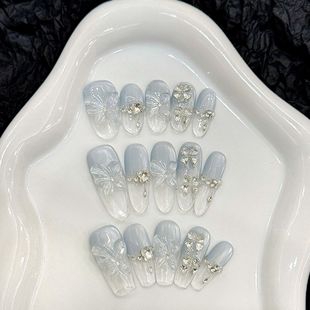 Yihe [Butterfly Dream] Blue Sea Spring and Summer New Ice-transparent Three-dimensional Butterfly Cat's Eye Fresh Nail Art Hand-worn Armor