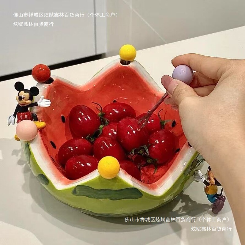 水果签水果盘可爱水果西瓜不锈钢多巴胺客厅茶几陶瓷水果叉子碗盘|undefined
