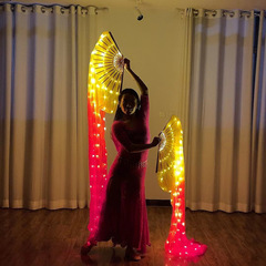 New adult LED glowing fan with red-yellow gradient color soft wire light string, rechargeable belly dance performance decoration