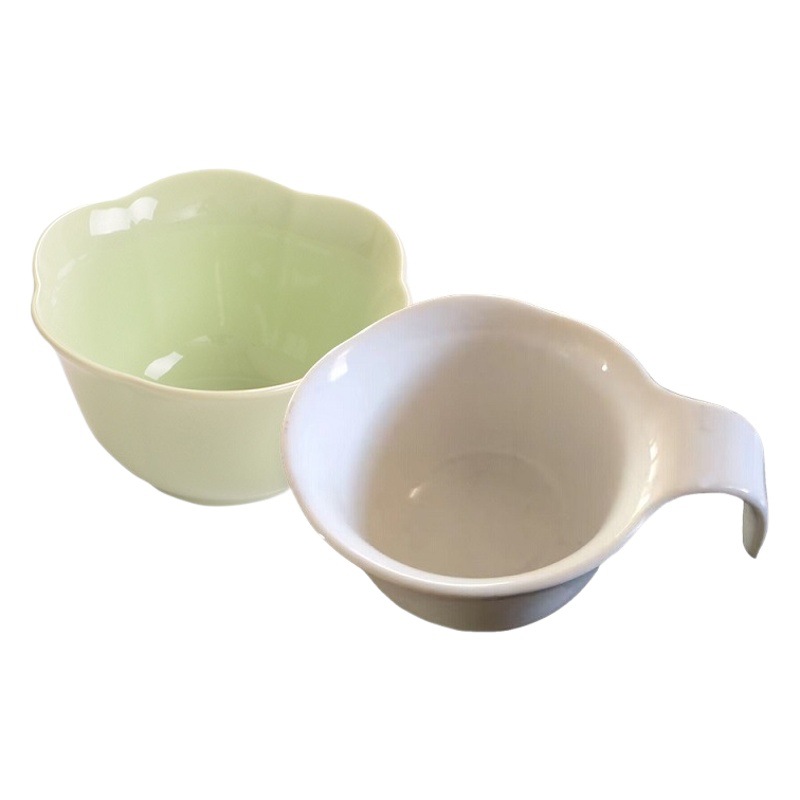 Taza de cerámica en forma de flor con mango Tazón de cocina occidental Tazón pequeño Taza medidora horneada en horno Taza de pudín de yogur Tazón de aderezo para ensaladas