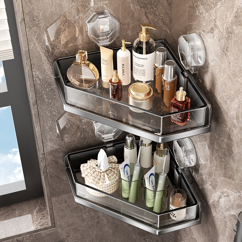 Transparent suction cup bathroom storage rack without slurry wall…