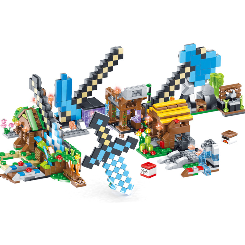 クロスボーダーのエビの皮の子供の世界の積み木は人の子の機関の洞窟のモカの村の鉱山の男の子のおもちゃをつづり合わせます。