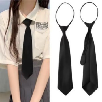 领带男女通用黑色简约拉链安全领带套装 男士女士学生休闲领带