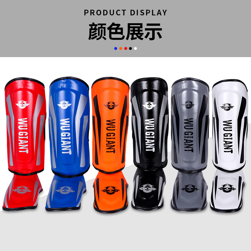 Protectores de piernas para artes marciales para combates de Muay Thai, incluyendo protectores de empeine y espinilla, equipo de protección engrosado para entrenamiento de artes marciales, rodilleras suministradas por el fabricante.