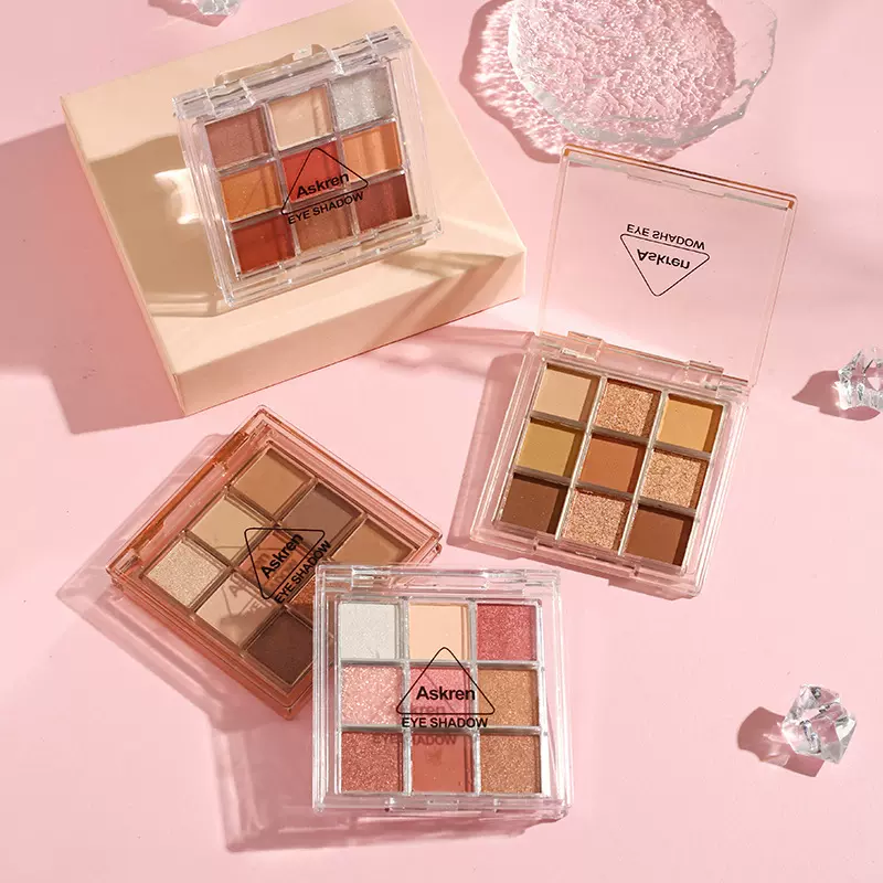 化妆品彩妆粉色爆闪九色眼影腮红一体盘多用综合盘大地色美妆跨境