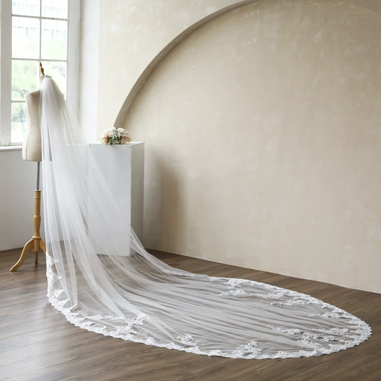 Фата невесты Корейский ДЛИННЫЙ КРУЖЕВНОЙ дорожный снимок Свадебное длинное свадебное платье Головные уборы Внешняя торговля Трансграничная оптовая продажа