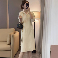 秋冬连帽休闲中长款坑条毛衣裙女洋气宽松显瘦遮肉内搭针织连衣裙