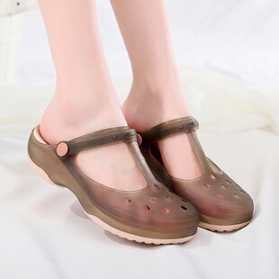 Cross-border Summer Hole Shoes Women's Baotou Sandals Non-slip Thick-soled Solid Color Jelly Shoes Soft-soled Beach Shoes Outer Wear Slippers