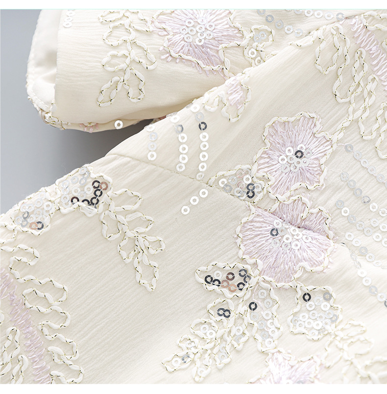 Váy chữ A thêu hoa đính sequin tinh tế, quý phái, dáng suông midi — Màu hồng chi tiết 19